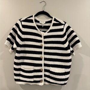 Chic Striped Cardigan with Gold Accents